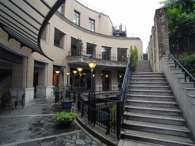 A quiet courtyard of low-rise shops and cafés in Daikanyama, Shibuya, Tokyo