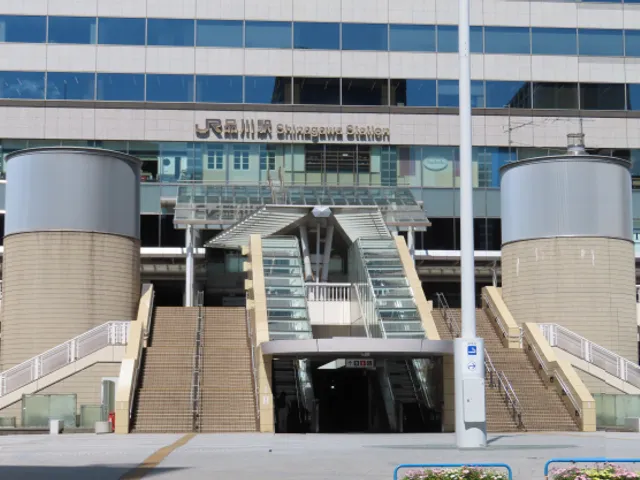 The step-free entrance and wide plaza outside JR Shinagawa Station in south Tokyo
